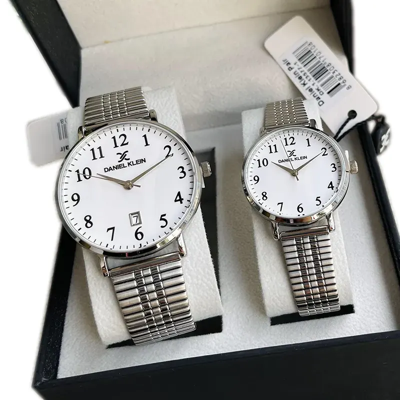 Daniel Klein White Dial Silver-tone Couple Set- DK.1.13577-1